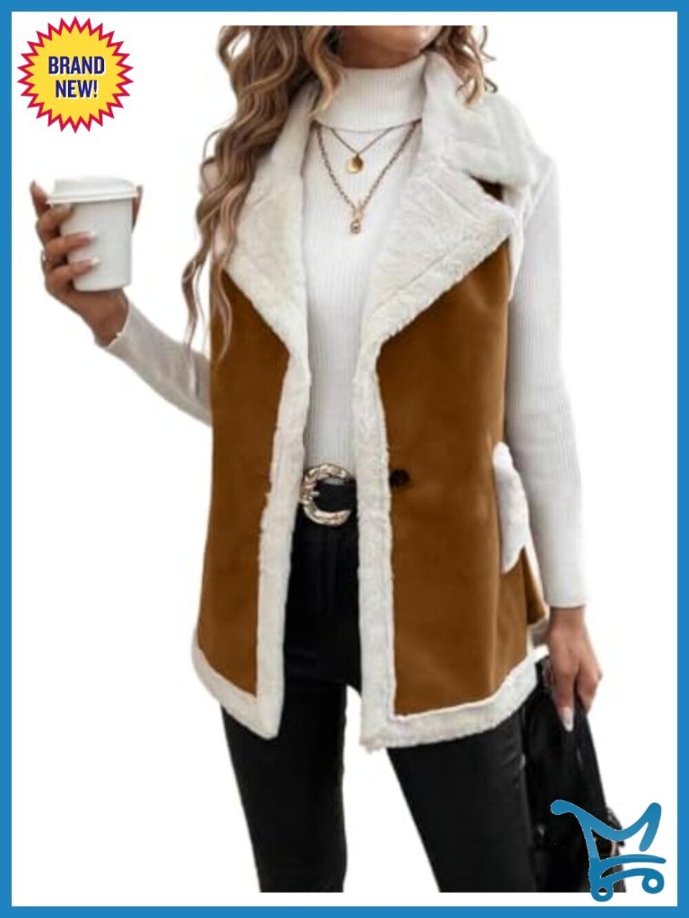 Faux Fur Suede Sleeveless Vest Jacket Sherpa Lined Fall Winter Coat